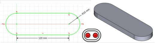 Esquisse du Trou oblong et extrusion additive du volume oblong