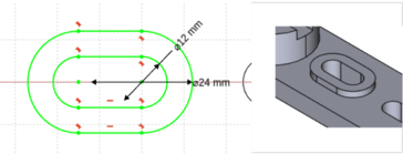 Esquisse du Trou oblong formant la surépaisseur, diamètre 24 mm